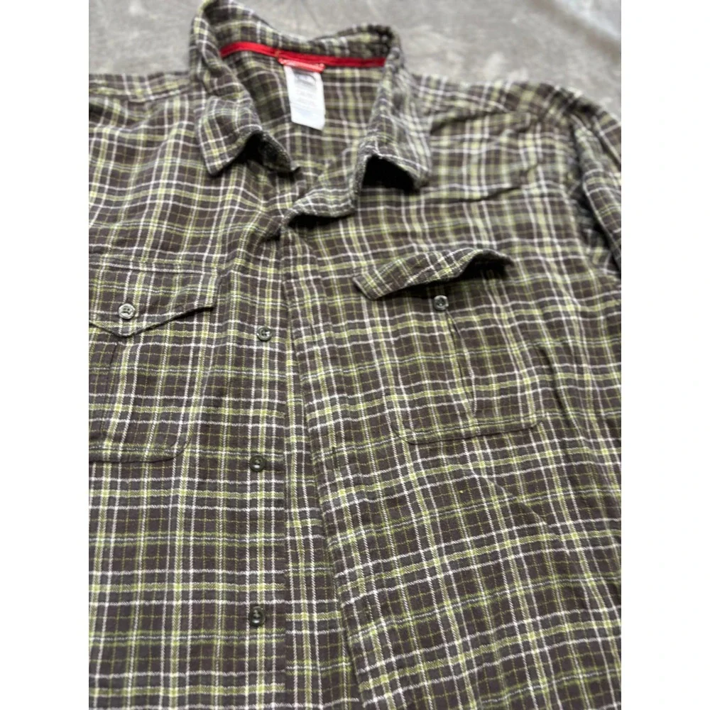 The North Face‎ Plaid Flannel Button Up Shirt Mens XXL Green Brown Long Sleeve